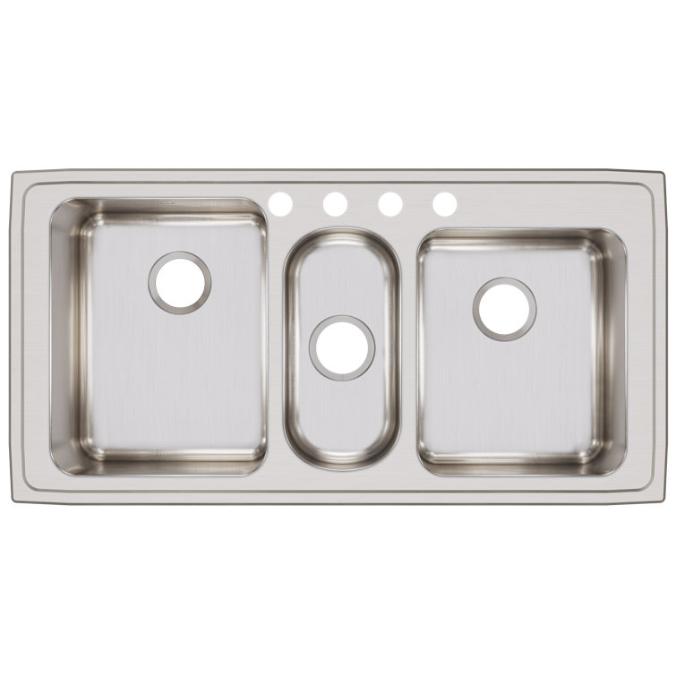 Stainless Steel Triple Basin Drop-In Kitchen Sink with 4 Holes