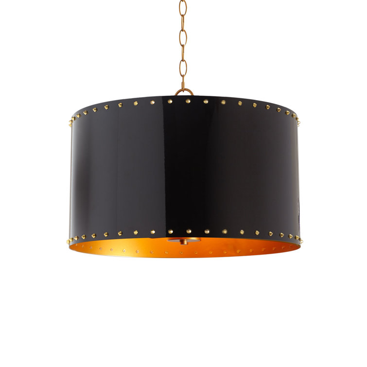 Elegant Onyx and Gold Drum Pendant with Matte Black Finish