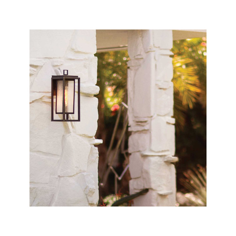 Black 16" Modern Outdoor Wall Light with Clear Seedy Glass