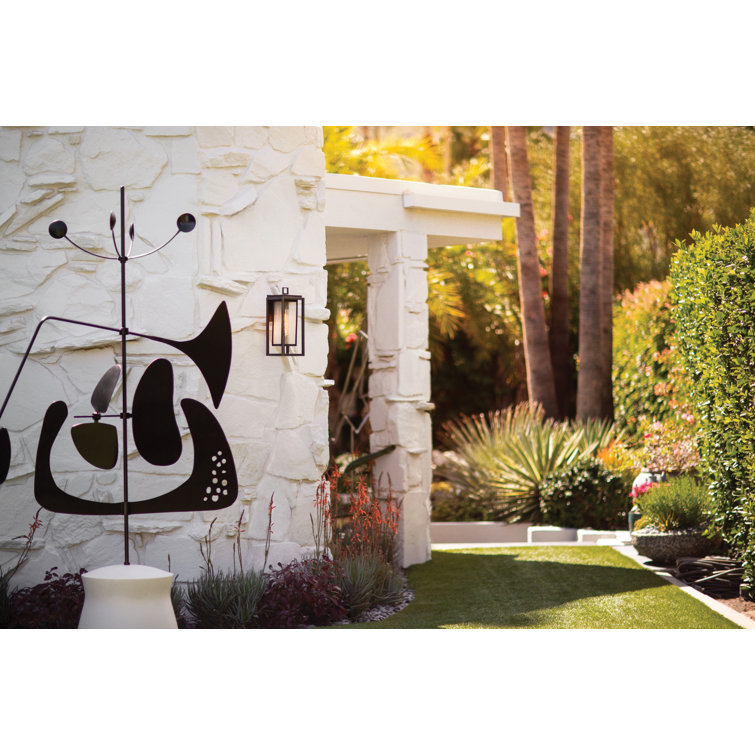 Black 16" Modern Outdoor Wall Light with Clear Seedy Glass