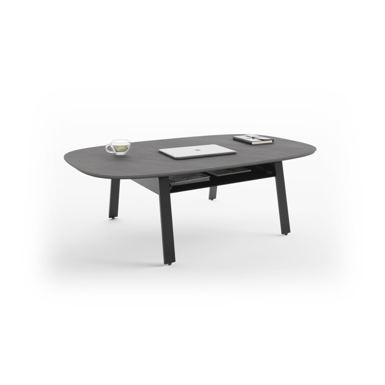 Alto Gray Oval Porcelain Lift-Top Coffee Table with Black Metal Base