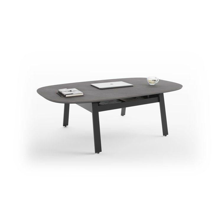 Alto Gray Oval Porcelain Lift-Top Coffee Table with Black Metal Base
