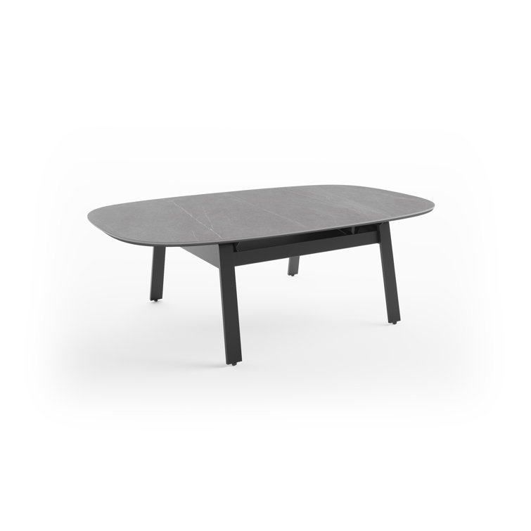 Alto Gray Oval Porcelain Lift-Top Coffee Table with Black Metal Base