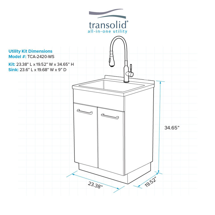24-Inch White Freestanding Stainless Steel Laundry Sink with Faucet