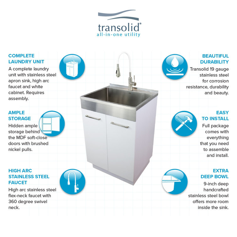 24-Inch White Freestanding Stainless Steel Laundry Sink with Faucet