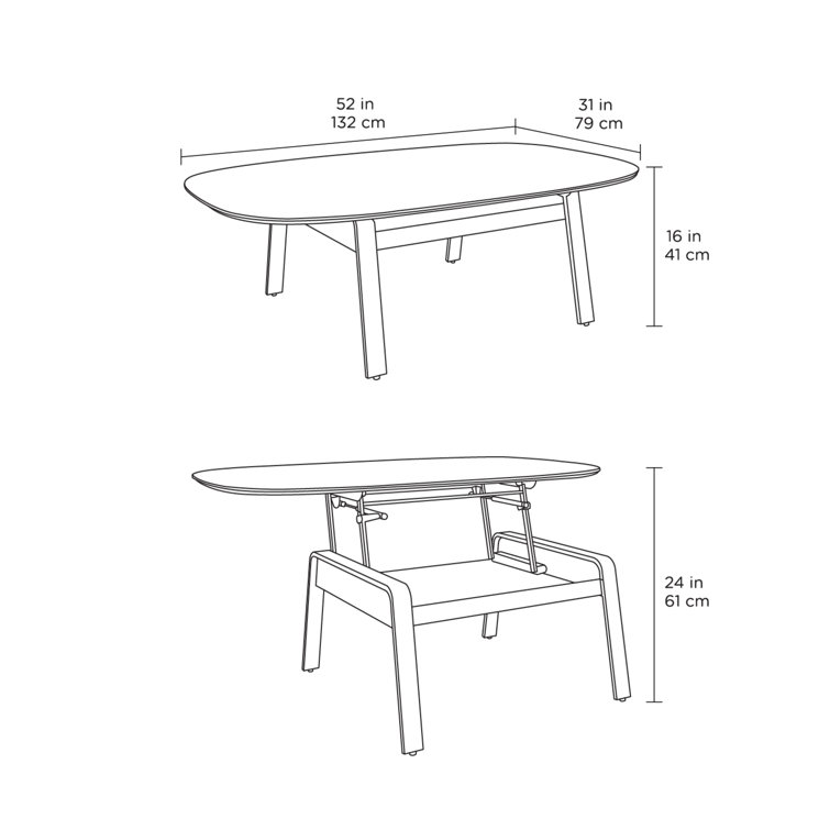 Alto Gray Oval Porcelain Lift-Top Coffee Table with Black Metal Base