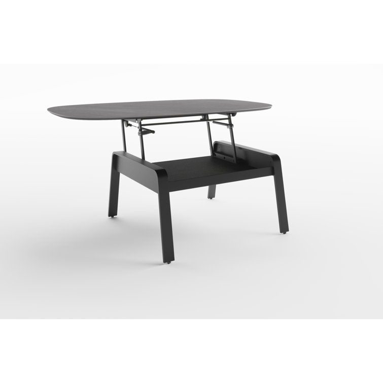 Alto Gray Oval Porcelain Lift-Top Coffee Table with Black Metal Base