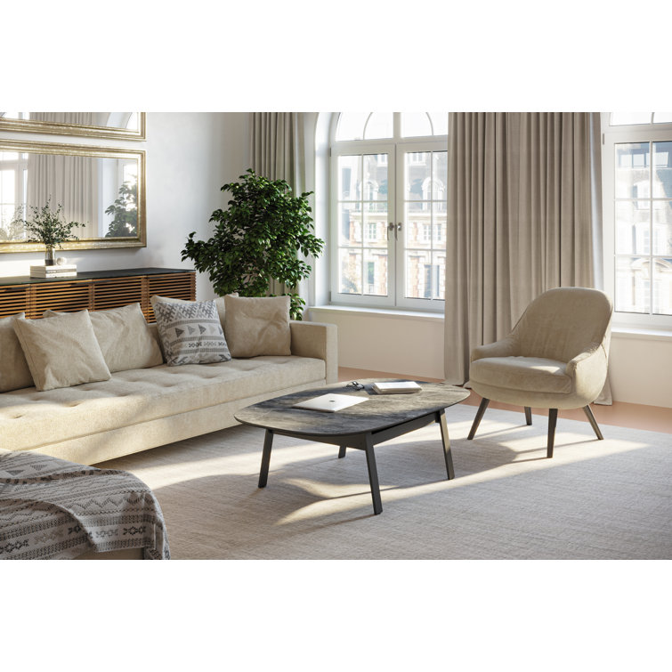 Alto Gray Oval Porcelain Lift-Top Coffee Table with Black Metal Base
