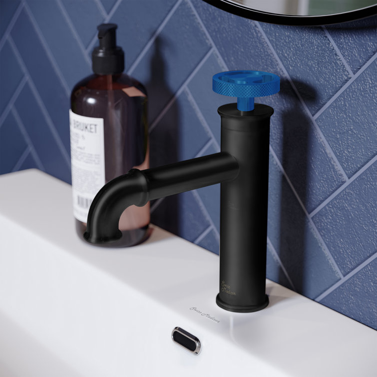 Matte Black and Blue Single-Handle Bathroom Faucet