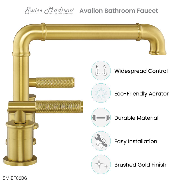 Avallon Brushed Gold 8-inch Widespread Sleek Handle Bathroom Faucet