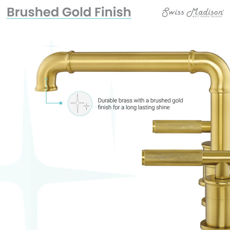 Avallon Brushed Gold 8-inch Widespread Sleek Handle Bathroom Faucet