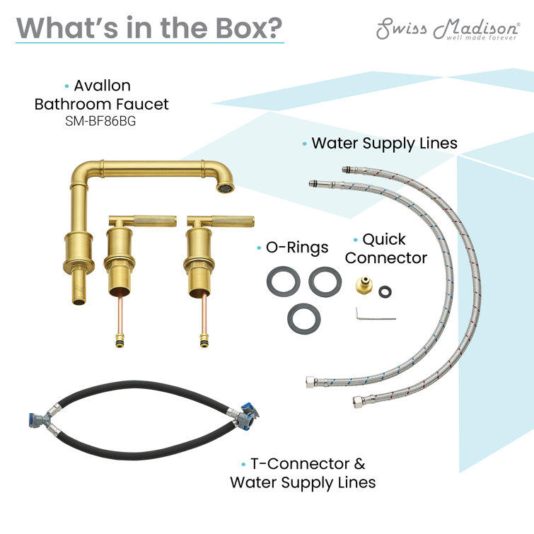 Avallon Brushed Gold 8-inch Widespread Sleek Handle Bathroom Faucet