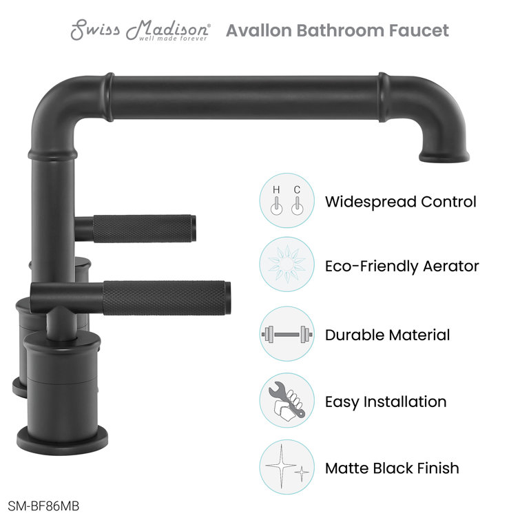 Matte Black Brass Dual Handle Widespread Bathroom Faucet