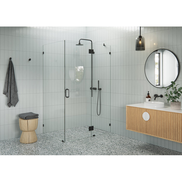 Matte Black Frameless Glass Hinged Shower Enclosure, 78" x 60.5"
