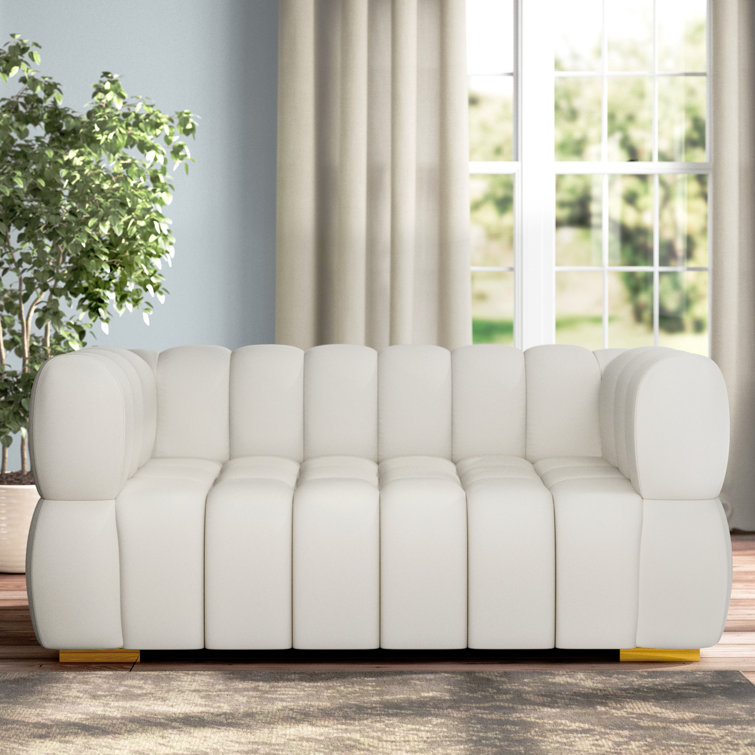 Elegant Cream Velvet Tufted Loveseat with Solid Wood Frame