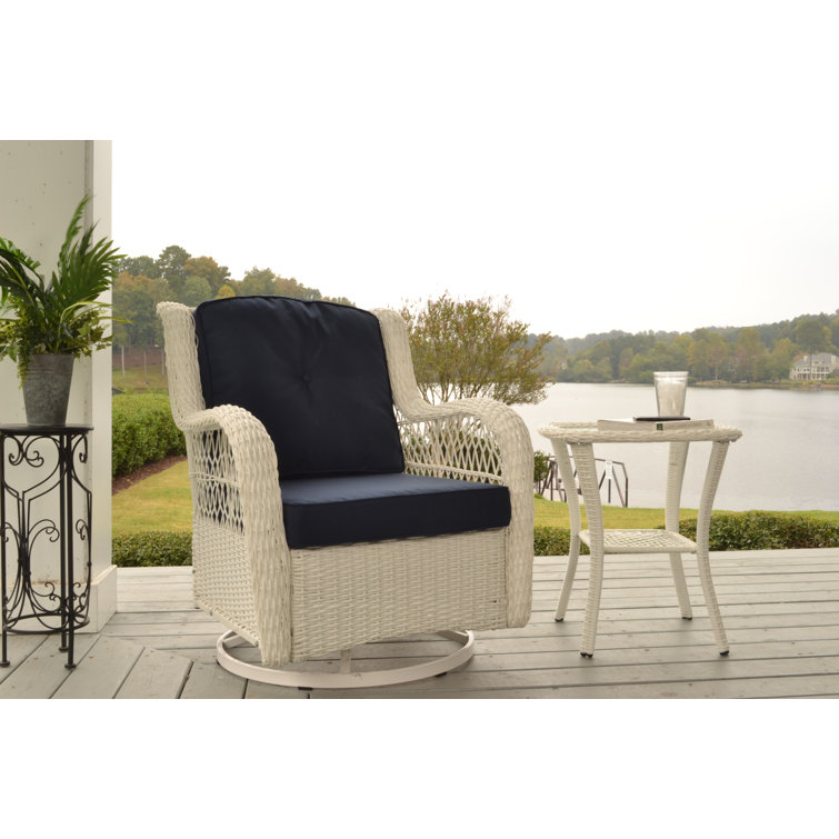 Rio Vista White and Navy Blue Resin Wicker Swivel Glider Chair