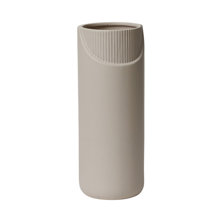 Handcrafted Beige Ceramic Cylinder Table Vase