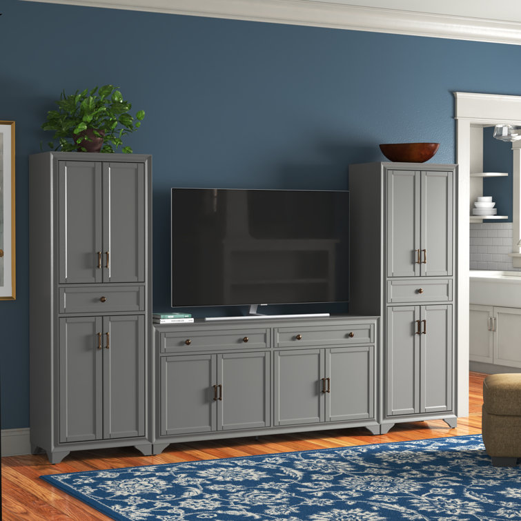 Distressed Gray Modern Farmhouse Entertainment Center with Cabinet