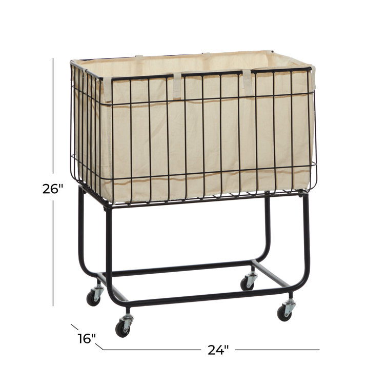 Black Metal Wire Basket Storage Cart with Wheels and Fabric Lining