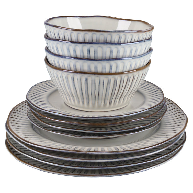 White Ceramic 12-Piece Dinnerware Set with Textured Design