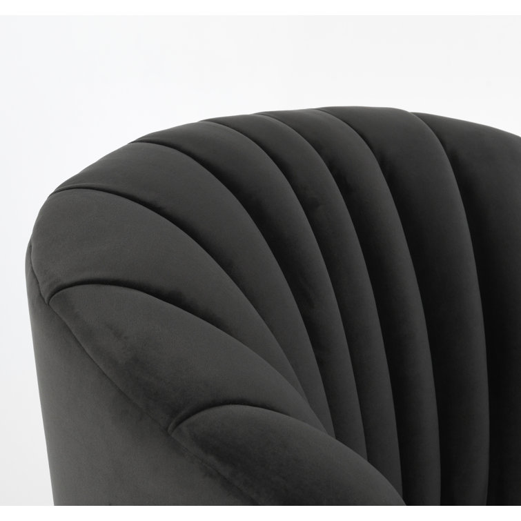 Handcrafted Gray Polyester Swivel Barrel Chair with Solid Wood Frame