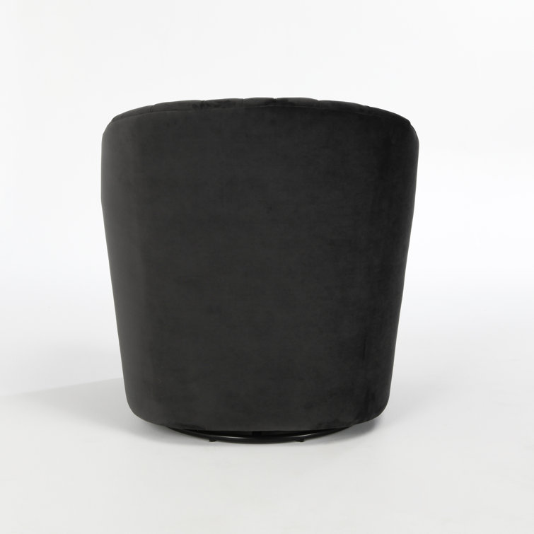 Handcrafted Gray Polyester Swivel Barrel Chair with Solid Wood Frame