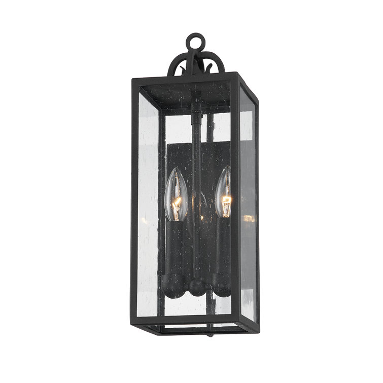 Forged Iron Black Dual Light Sconce with Clear Seeded Glass Shade
