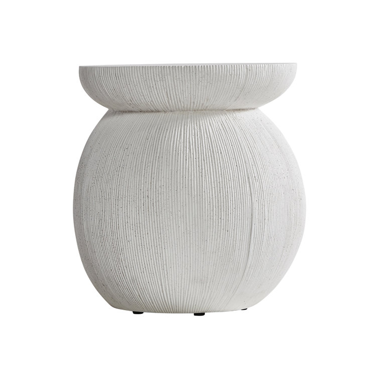 White Round Stonecast Transitional End Table