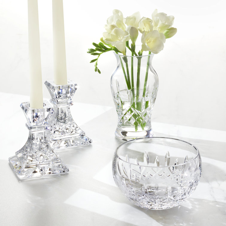 Gold Finish 4" Crystal Tabletop Candlestick Pair