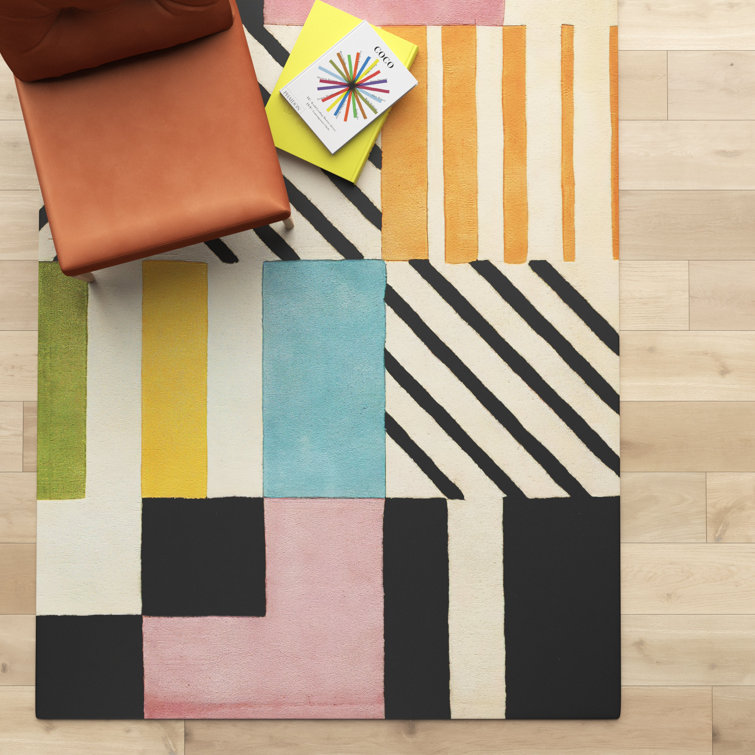 Tripoli Ivory Black Pink Hand-Tufted Wool Runner Rug