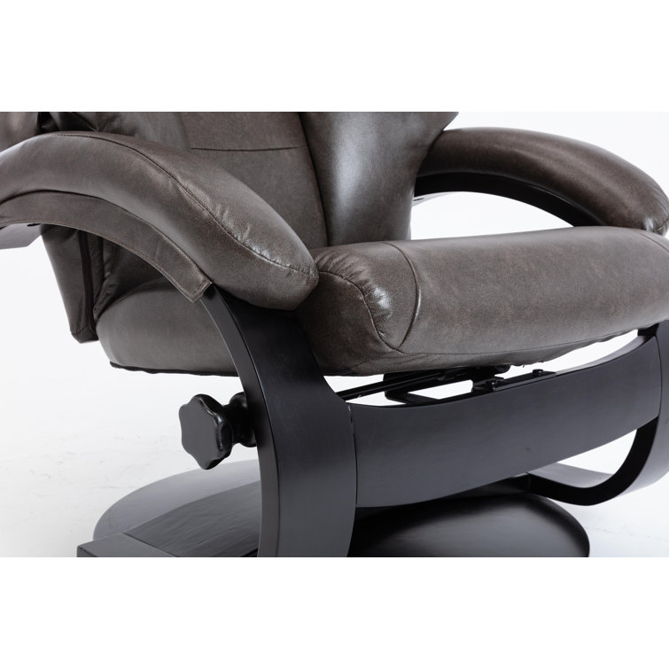 Black Faux Leather Swivel Recliner with Ottoman