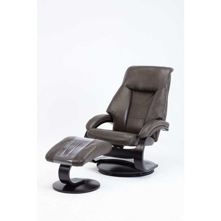 Black Faux Leather Swivel Recliner with Ottoman