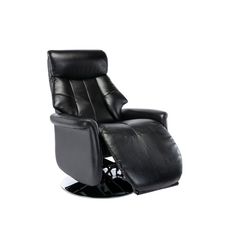 Espresso Black Leather Swivel Recliner with Memory Foam