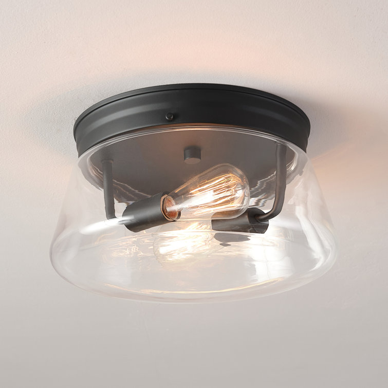 Aleyna Matte Black Glass Drum Flush Mount Ceiling Light
