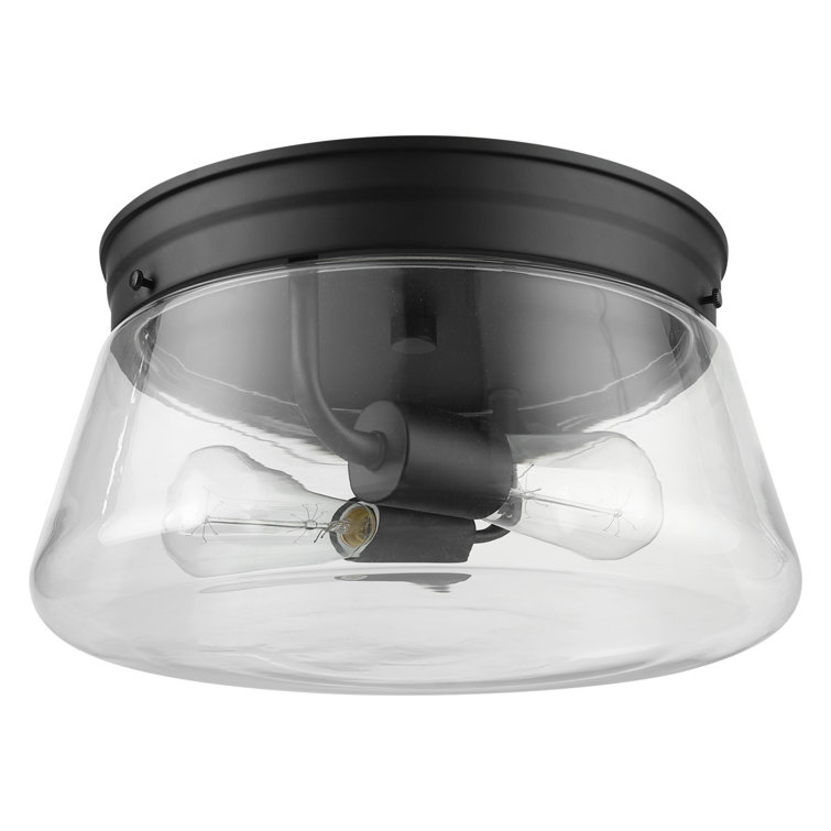 Aleyna Matte Black Glass Drum Flush Mount Ceiling Light