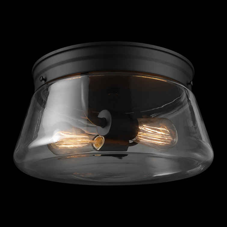 Aleyna Matte Black Glass Drum Flush Mount Ceiling Light