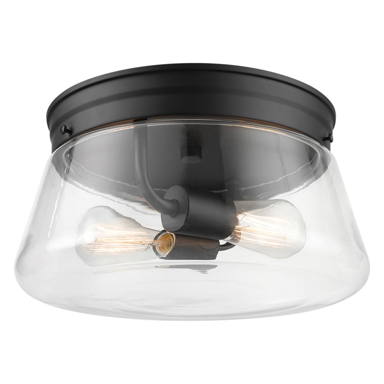 Aleyna Matte Black Glass Drum Flush Mount Ceiling Light