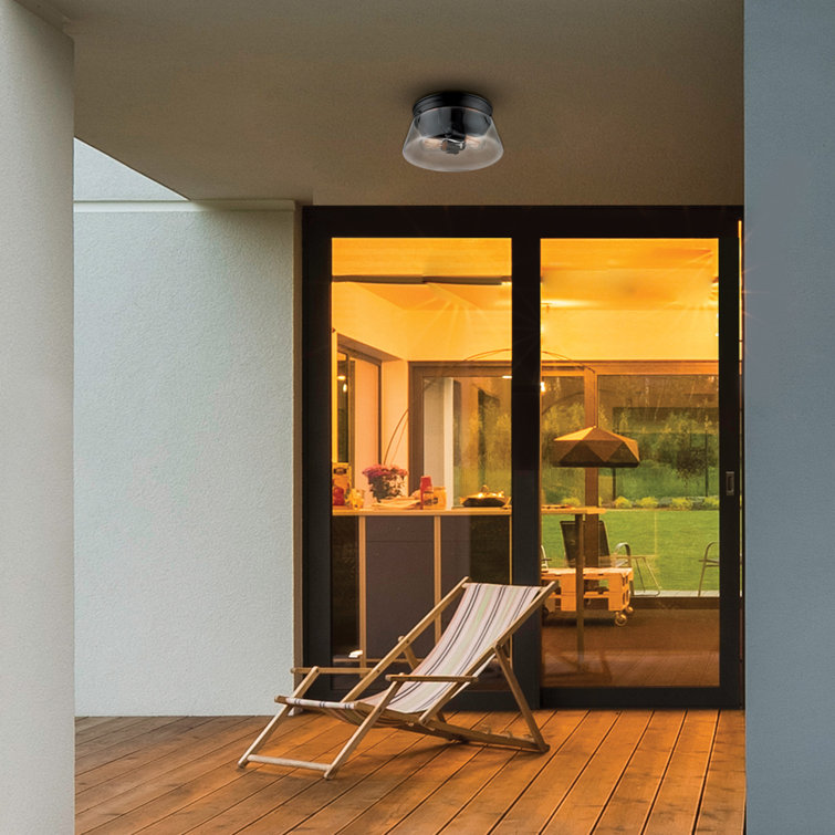 Aleyna Matte Black Glass Drum Flush Mount Ceiling Light