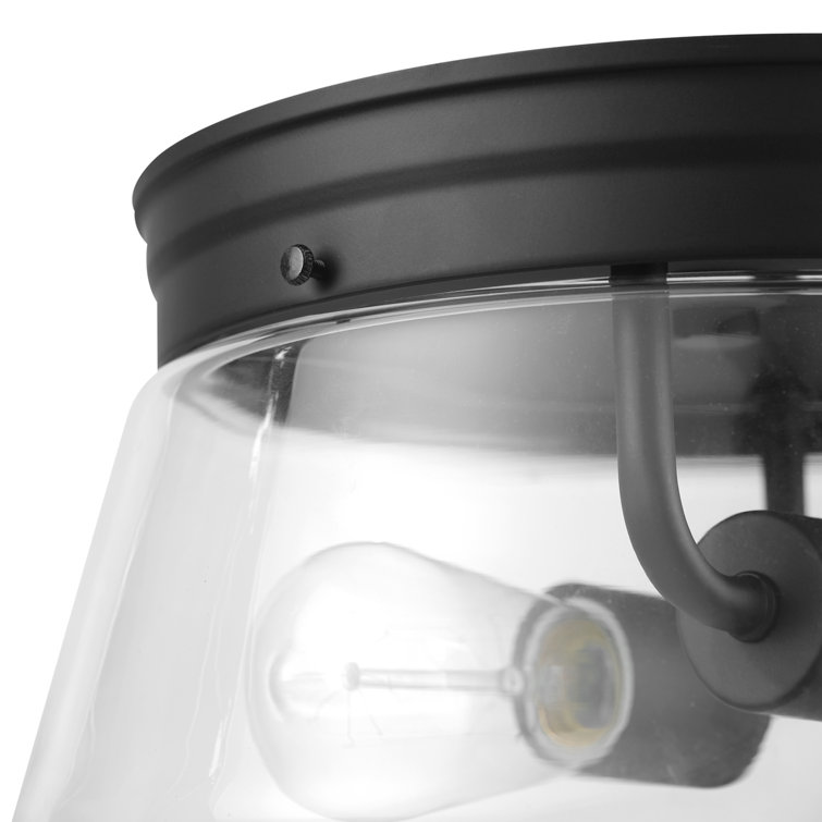 Aleyna Matte Black Glass Drum Flush Mount Ceiling Light