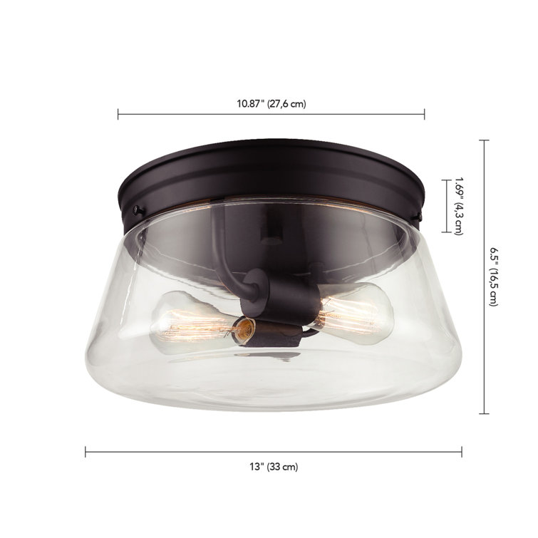 Aleyna Matte Black Glass Drum Flush Mount Ceiling Light