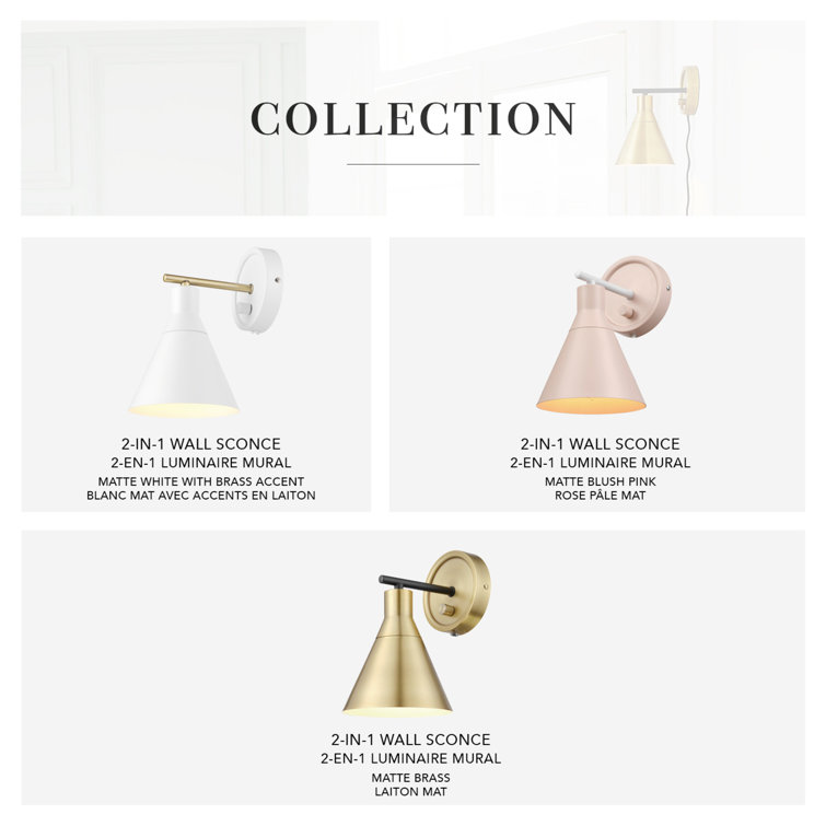 Matte White Brass Accent Dimmable Wall Sconce