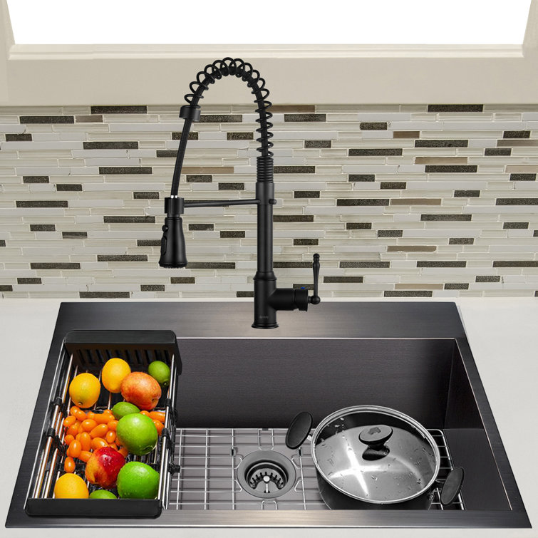 33-Inch Matte Black Stainless Steel Single Bowl Kitchen Sink Kit