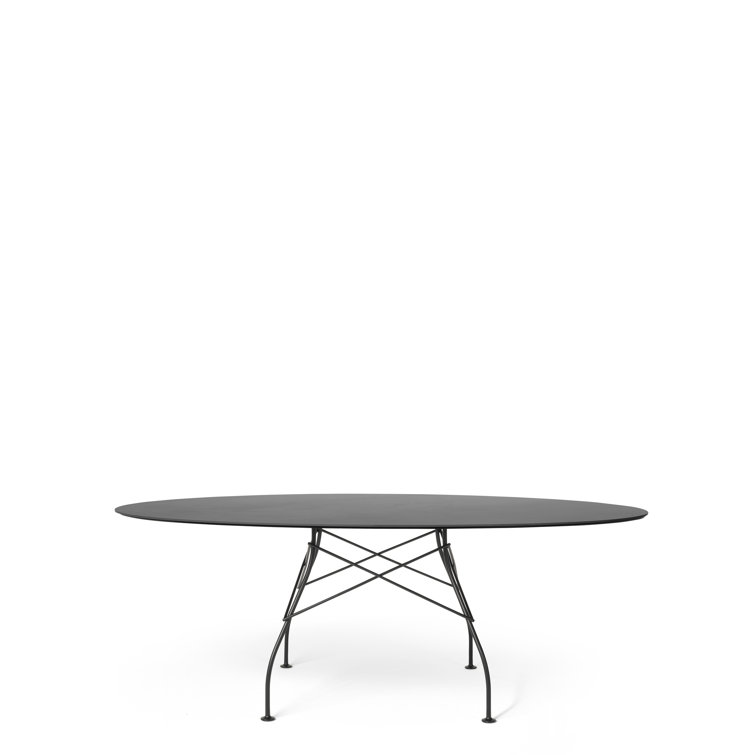 Glossy Solid Black Oval Stoneware Outdoor Table