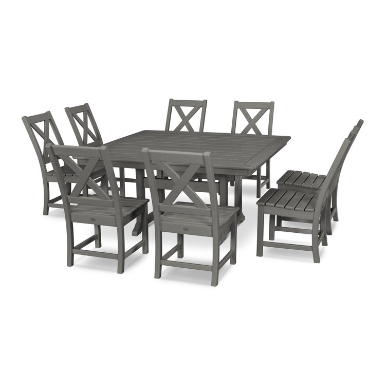Slate Gray 9-Piece Recycled Plastic Trestle Dining Set