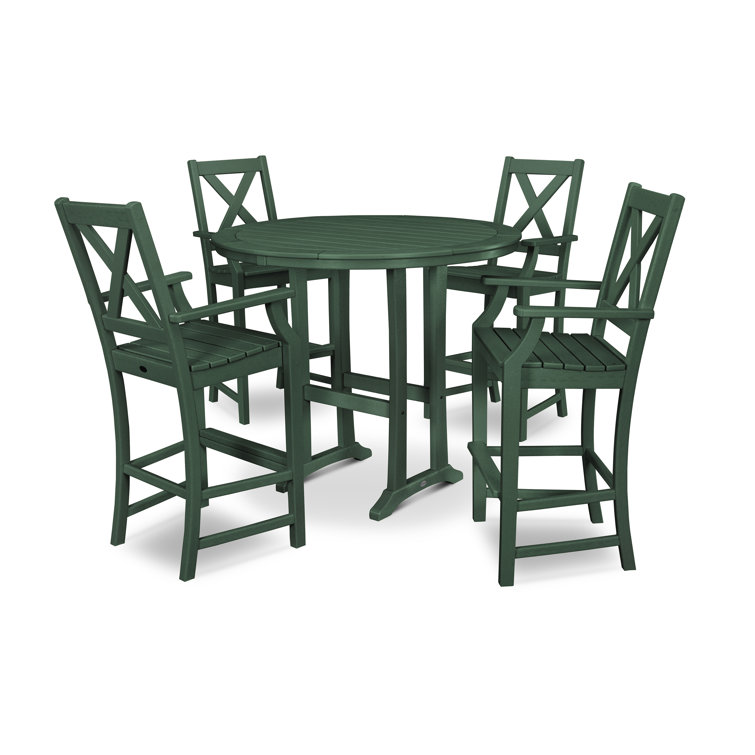 Braxton 5-Piece Green POLYWOOD Nautical Bar Set with X-Back Chairs