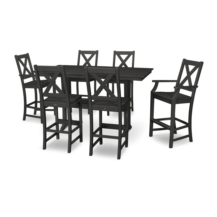 Braxton 6-Person Classic X-Back Black POLYWOOD Outdoor Bar Set