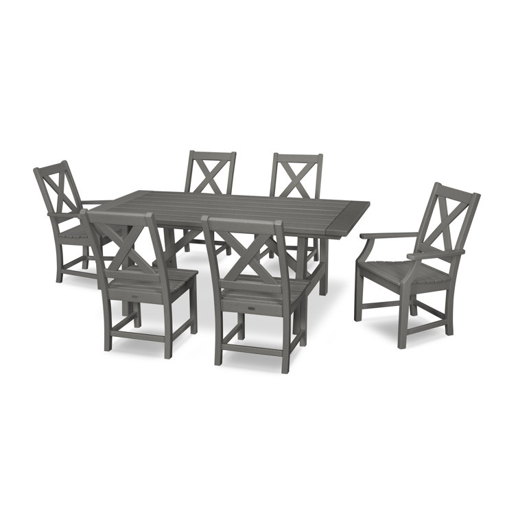 Braxton 7-Piece Slate Gray Recycled Plastic Farmhouse Dining Set