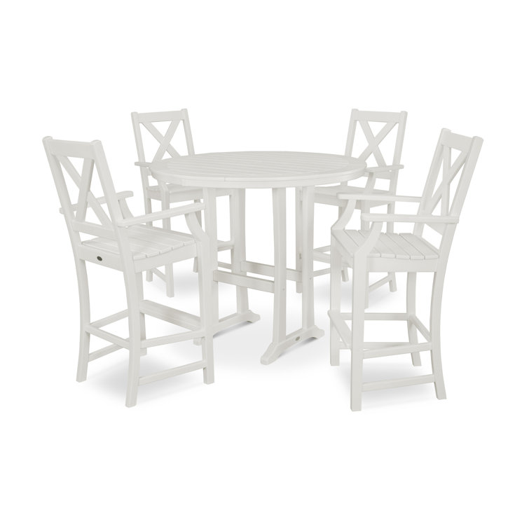 White Nautical Trestle Arm Chair Bar Set with Round Table