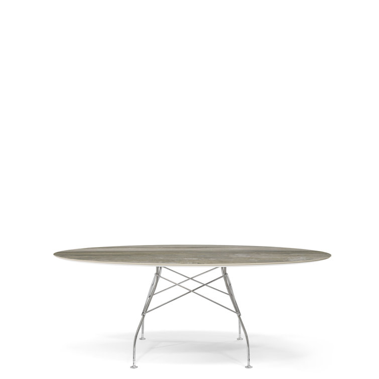 Elegant Oval Marble Dining Table with Matte Black Steel Base