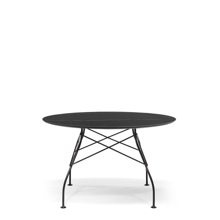 Casual 46" Black Marble Round Dining Table with Steel Cross Legs